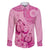 Pink Bula Fiji Family Matching Off Shoulder Maxi Dress and Hawaiian Shirt Fijian Dance Fan Tapa Cloth Pattern