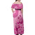 Pink Bula Fiji Family Matching Off Shoulder Maxi Dress and Hawaiian Shirt Fijian Dance Fan Tapa Cloth Pattern