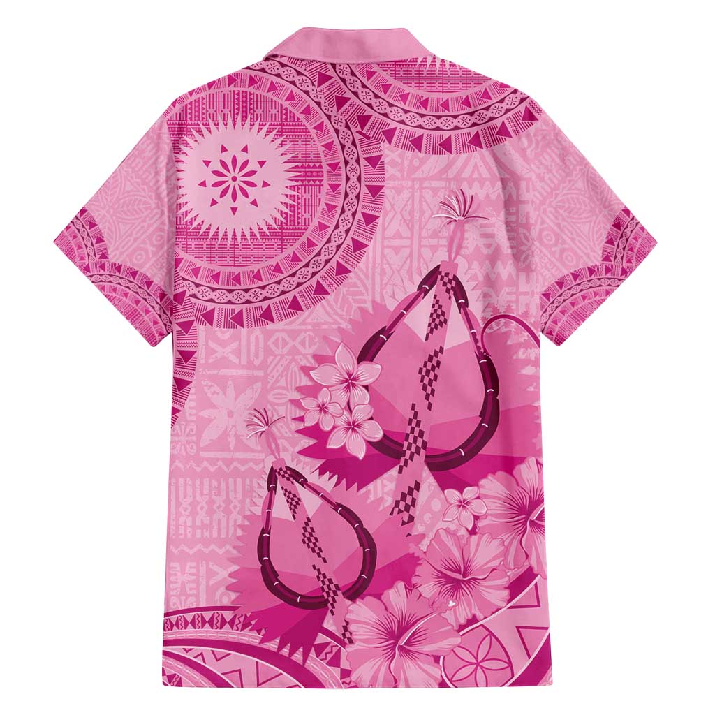 Pink Bula Fiji Family Matching Puletasi and Hawaiian Shirt Fijian Dance Fan Tapa Cloth Pattern