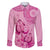 Pink Bula Fiji Family Matching Short Sleeve Bodycon Dress and Hawaiian Shirt Fijian Dance Fan Tapa Cloth Pattern