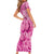 Pink Bula Fiji Family Matching Short Sleeve Bodycon Dress and Hawaiian Shirt Fijian Dance Fan Tapa Cloth Pattern