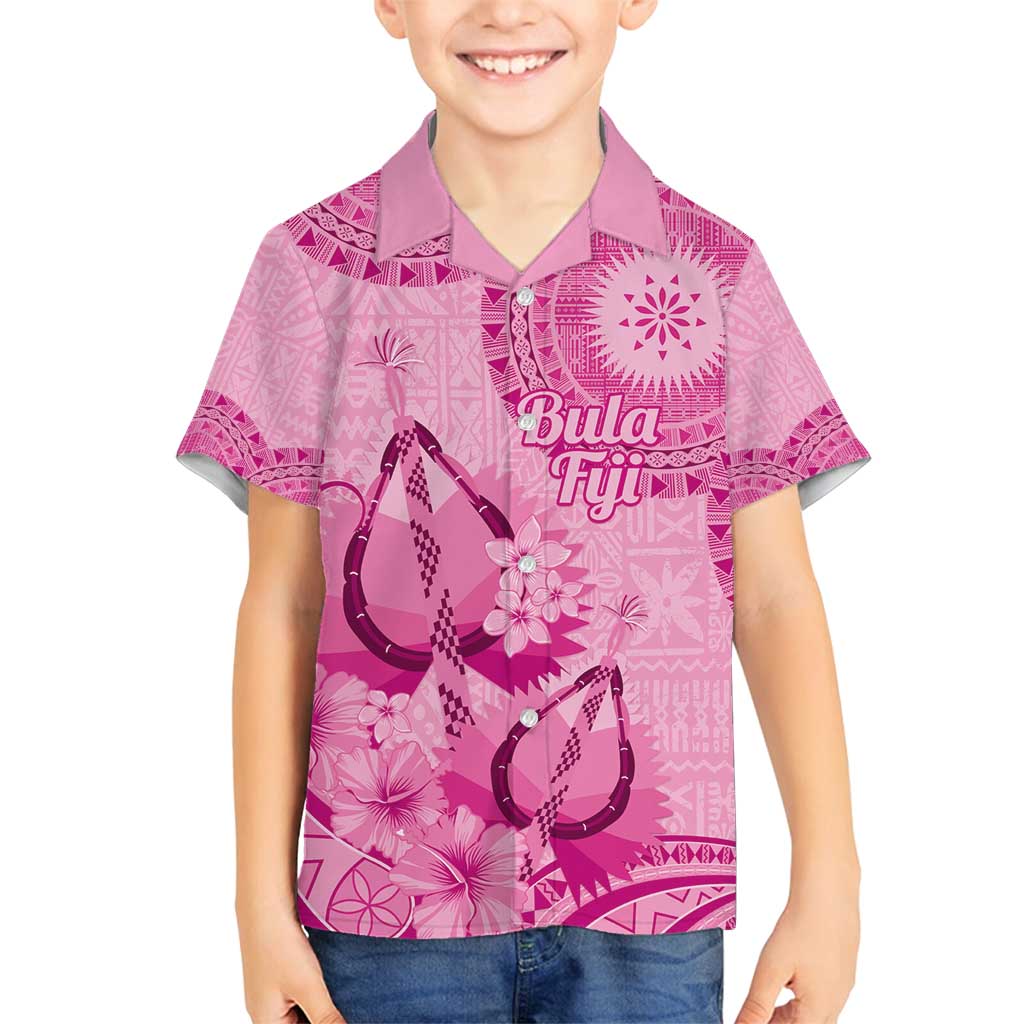 Pink Bula Fiji Family Matching Summer Maxi Dress and Hawaiian Shirt Fijian Dance Fan Tapa Cloth Pattern