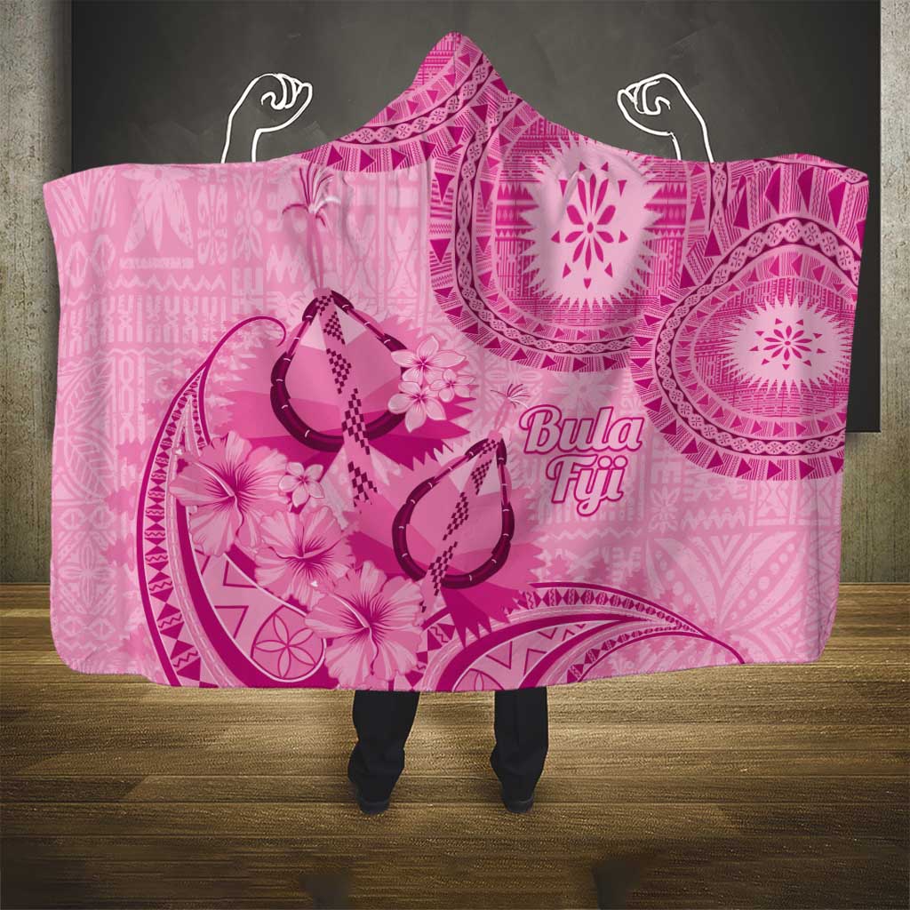Pink Bula Fiji Hooded Blanket Fijian Dance Fan Tapa Cloth Pattern