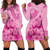 Pink Bula Fiji Hoodie Dress Fijian Dance Fan Tapa Cloth Pattern