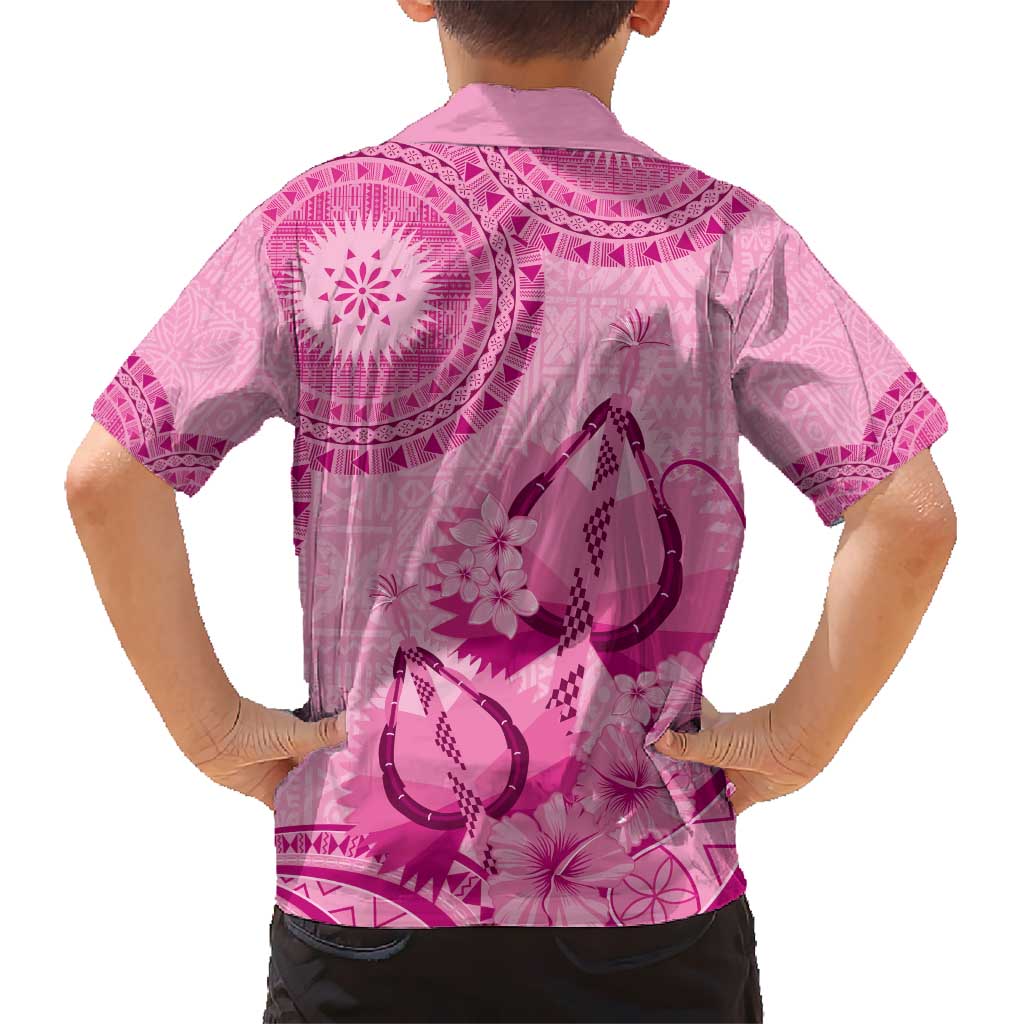 Pink Bula Fiji Kid Hawaiian Shirt Fijian Dance Fan Tapa Cloth Pattern