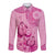 Pink Bula Fiji Long Sleeve Button Shirt Fijian Dance Fan Tapa Cloth Pattern