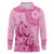 Pink Bula Fiji Long Sleeve Polo Shirt Fijian Dance Fan Tapa Cloth Pattern