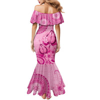 Pink Bula Fiji Mermaid Dress Fijian Dance Fan Tapa Cloth Pattern