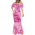 Pink Bula Fiji Mermaid Dress Fijian Dance Fan Tapa Cloth Pattern