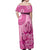 Pink Bula Fiji Off Shoulder Maxi Dress Fijian Dance Fan Tapa Cloth Pattern