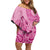 Pink Bula Fiji Off Shoulder Short Dress Fijian Dance Fan Tapa Cloth Pattern