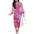 Pink Bula Fiji Off The Shoulder Long Sleeve Dress Fijian Dance Fan Tapa Cloth Pattern