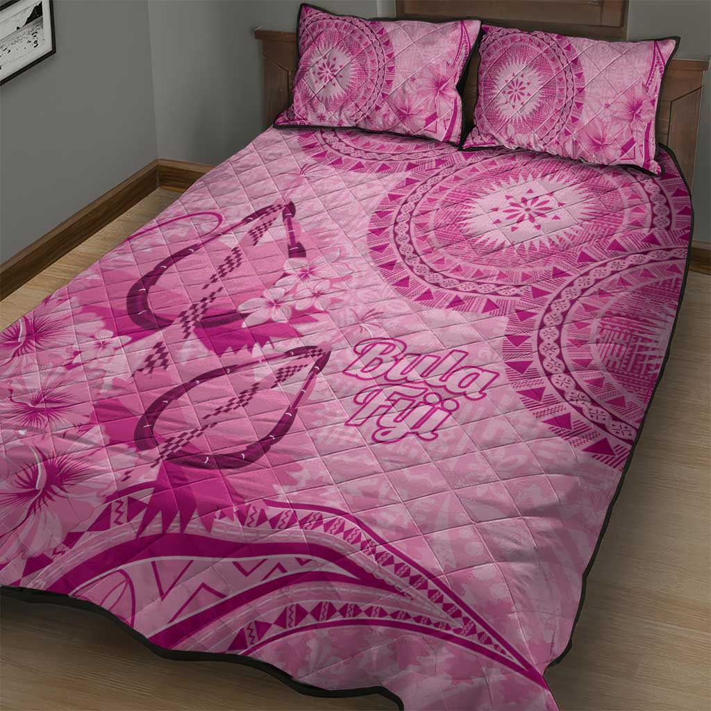 Pink Bula Fiji Quilt Bed Set Fijian Dance Fan Tapa Cloth Pattern