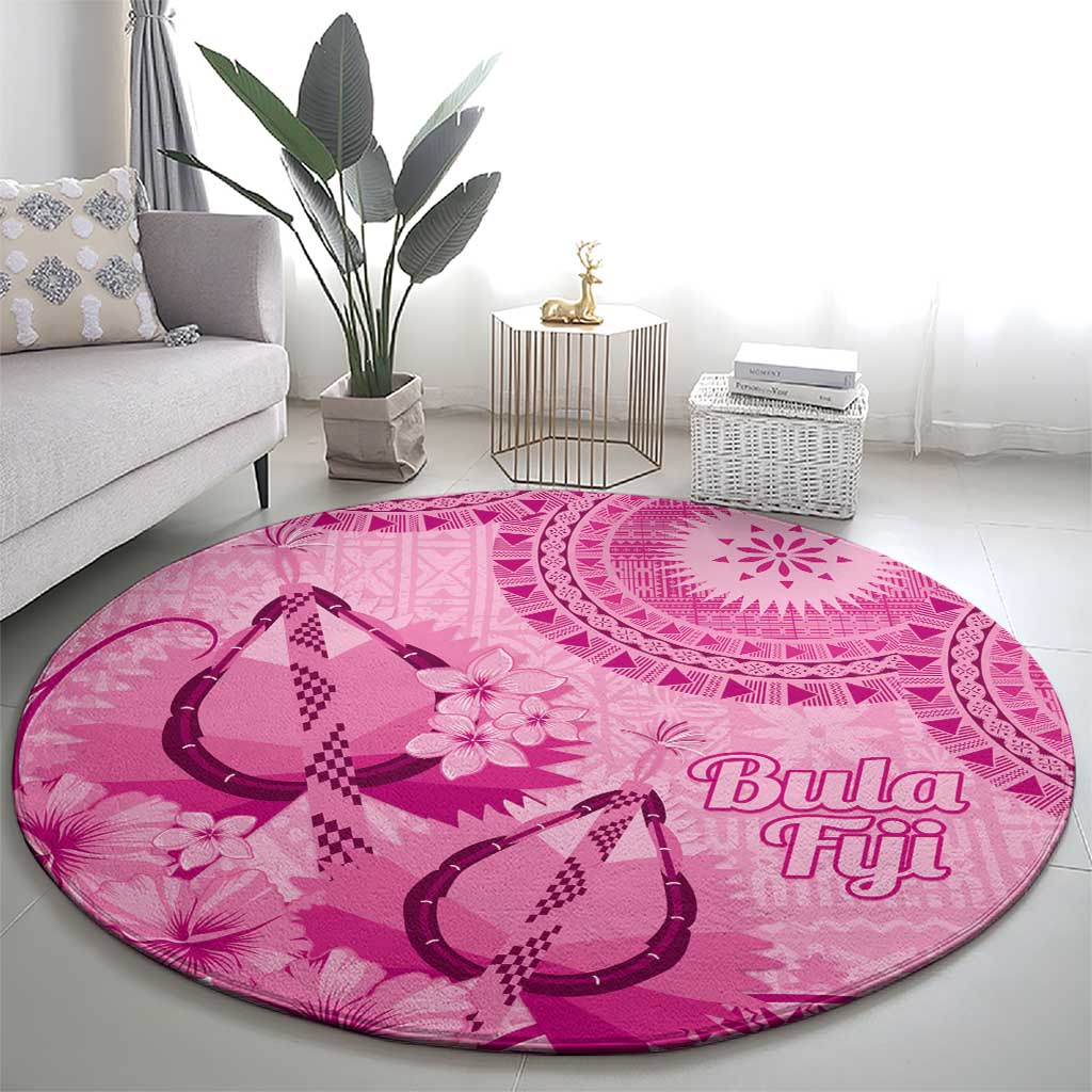 Pink Bula Fiji Round Carpet Fijian Dance Fan Tapa Cloth Pattern
