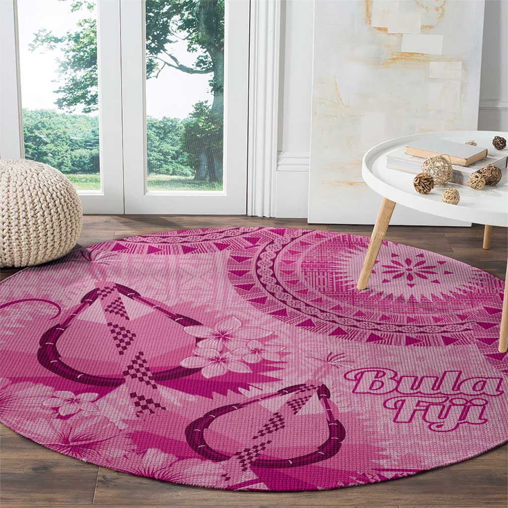 Pink Bula Fiji Round Carpet Fijian Dance Fan Tapa Cloth Pattern