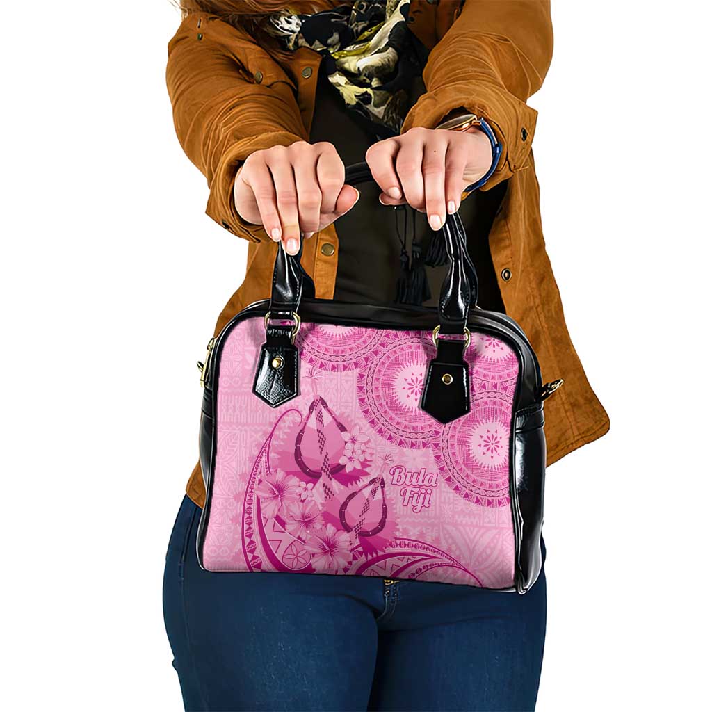 Pink Bula Fiji Shoulder Handbag Fijian Dance Fan Tapa Cloth Pattern