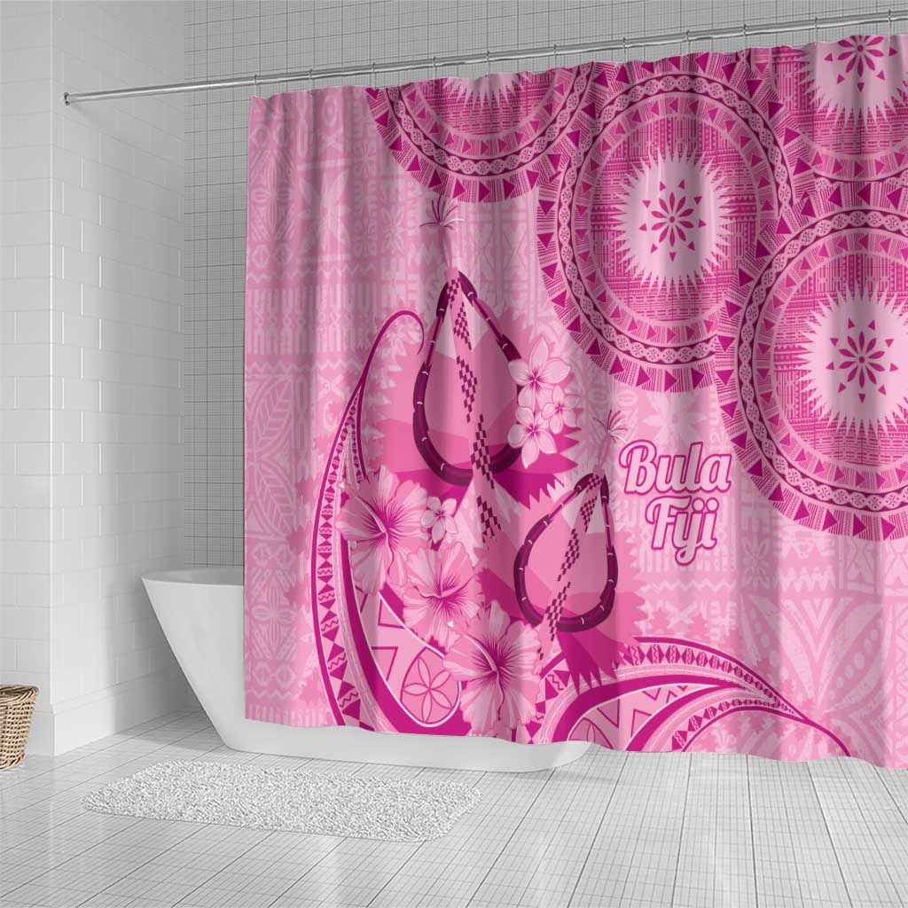 Pink Bula Fiji Shower Curtain Fijian Dance Fan Tapa Cloth Pattern