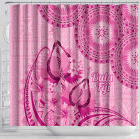 Pink Bula Fiji Shower Curtain Fijian Dance Fan Tapa Cloth Pattern