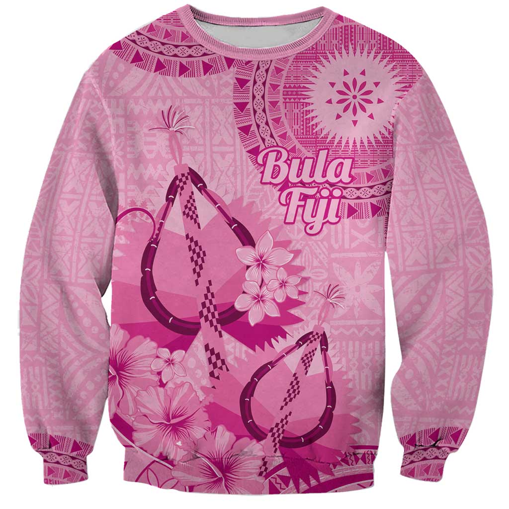 Pink Bula Fiji Sweatshirt Fijian Dance Fan Tapa Cloth Pattern