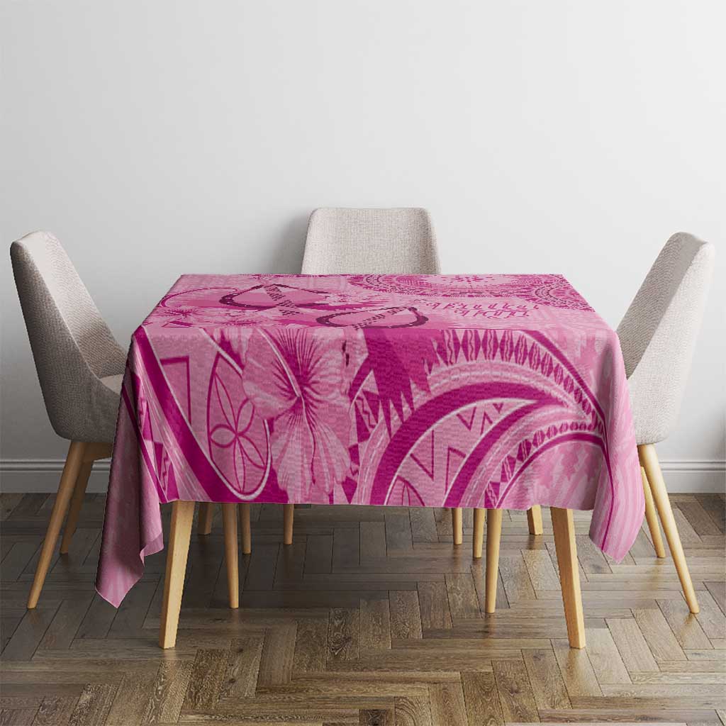 Pink Bula Fiji Tablecloth Fijian Dance Fan Tapa Cloth Pattern