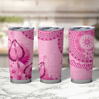 Pink Bula Fiji Tumbler Cup Fijian Dance Fan Tapa Cloth Pattern