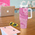 Pink Bula Fiji Tumbler With Handle Fijian Dance Fan Tapa Cloth Pattern