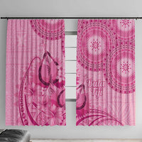 Pink Bula Fiji Window Curtain Fijian Dance Fan Tapa Cloth Pattern
