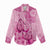 Pink Bula Fiji Women Casual Shirt Fijian Dance Fan Tapa Cloth Pattern