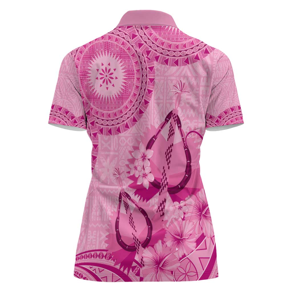 Pink Bula Fiji Women Polo Shirt Fijian Dance Fan Tapa Cloth Pattern