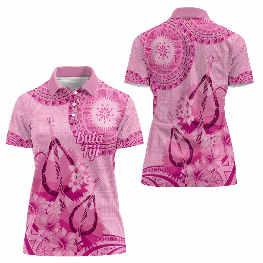 Pink Bula Fiji Women Polo Shirt Fijian Dance Fan Tapa Cloth Pattern