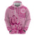 Pink Bula Fiji Zip Hoodie Fijian Dance Fan Tapa Cloth Pattern
