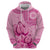 Pink Bula Fiji Zip Hoodie Fijian Dance Fan Tapa Cloth Pattern