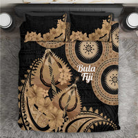Black Bula Fiji Bedding Set Fijian Dance Fan Tapa Cloth Pattern