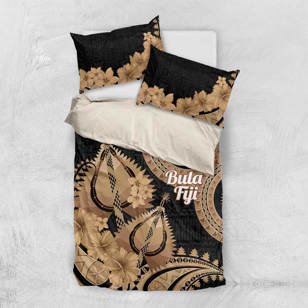 Black Bula Fiji Bedding Set Fijian Dance Fan Tapa Cloth Pattern