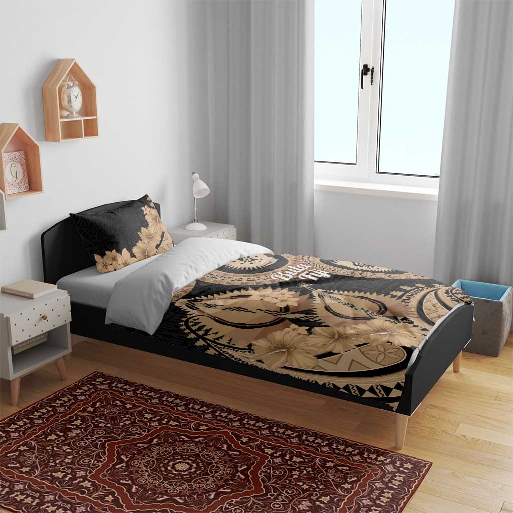 Black Bula Fiji Bedding Set Fijian Dance Fan Tapa Cloth Pattern