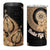 Black Bula Fiji 4 in 1 Can Cooler Tumbler Fijian Dance Fan Tapa Cloth Pattern