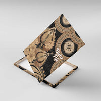 Black Bula Fiji Canvas Wall Art Fijian Dance Fan Tapa Cloth Pattern