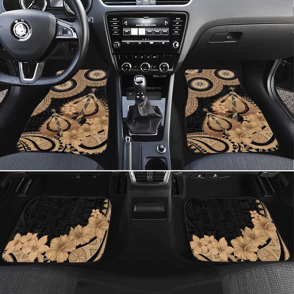 Black Bula Fiji Car Mats Fijian Dance Fan Tapa Cloth Pattern