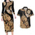 Black Bula Fiji Couples Matching Long Sleeve Bodycon Dress and Hawaiian Shirt Fijian Dance Fan Tapa Cloth Pattern