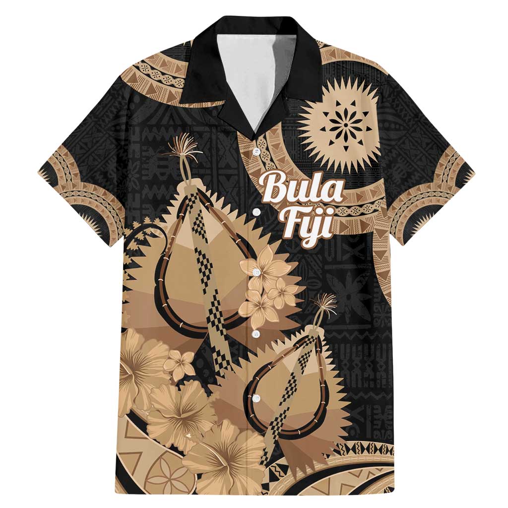 Black Bula Fiji Family Matching Mermaid Dress and Hawaiian Shirt Fijian Dance Fan Tapa Cloth Pattern
