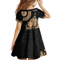 Black Bula Fiji Family Matching Off The Shoulder Long Sleeve Dress and Hawaiian Shirt Fijian Dance Fan Tapa Cloth Pattern