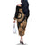 Black Bula Fiji Family Matching Off The Shoulder Long Sleeve Dress and Hawaiian Shirt Fijian Dance Fan Tapa Cloth Pattern