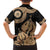Black Bula Fiji Family Matching Off Shoulder Maxi Dress and Hawaiian Shirt Fijian Dance Fan Tapa Cloth Pattern