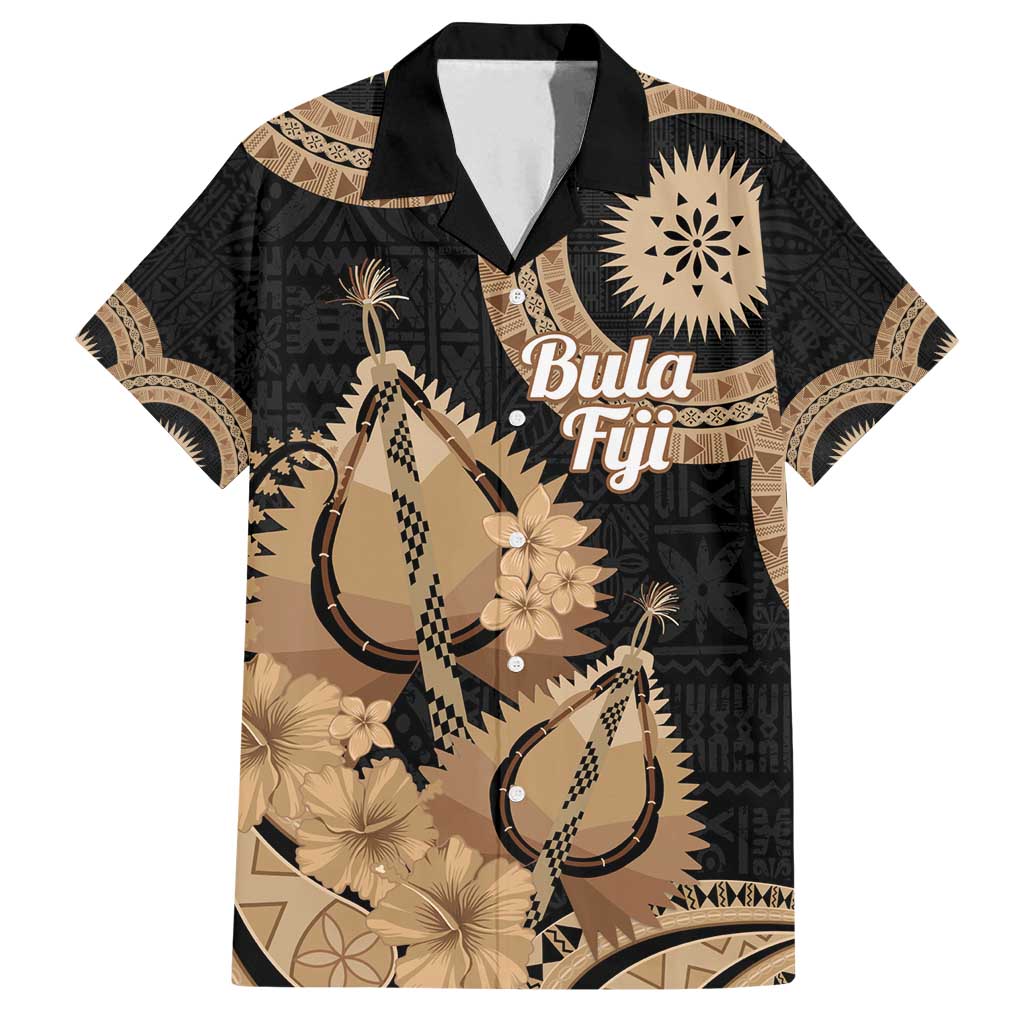 Black Bula Fiji Family Matching Puletasi and Hawaiian Shirt Fijian Dance Fan Tapa Cloth Pattern
