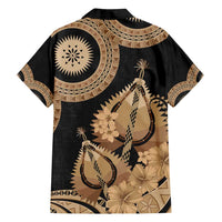 Black Bula Fiji Family Matching Puletasi and Hawaiian Shirt Fijian Dance Fan Tapa Cloth Pattern