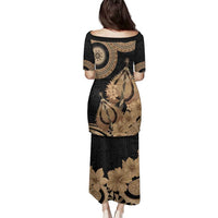 Black Bula Fiji Family Matching Puletasi and Hawaiian Shirt Fijian Dance Fan Tapa Cloth Pattern