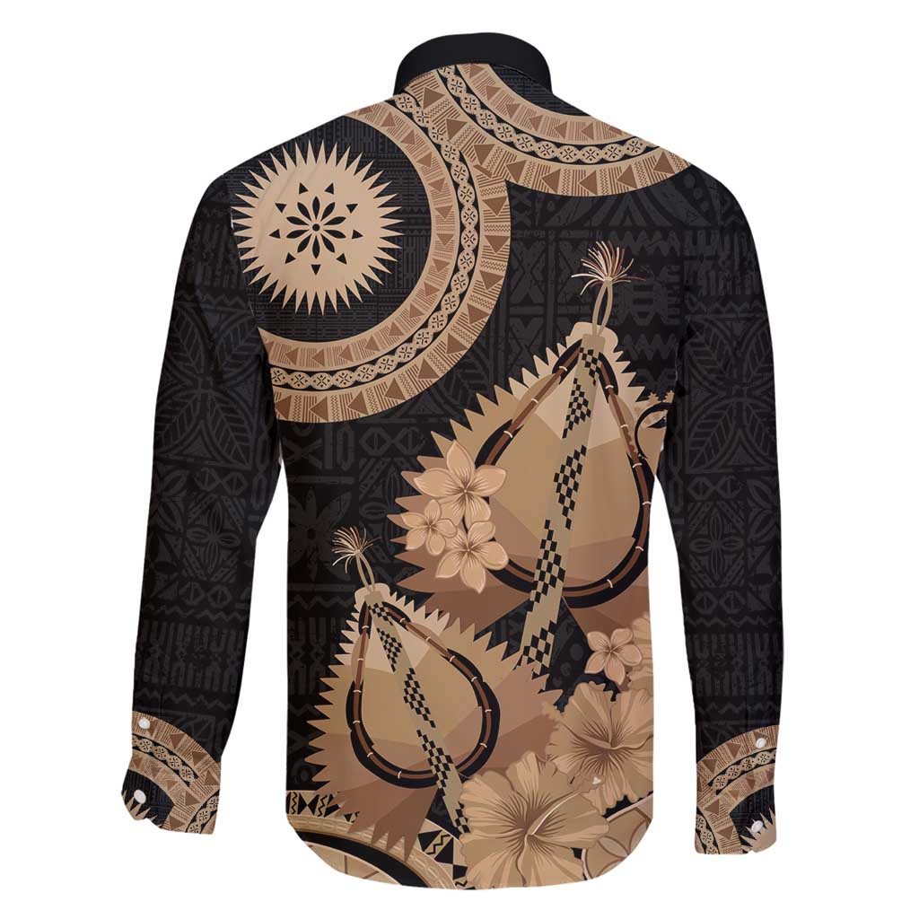 Black Bula Fiji Family Matching Summer Maxi Dress and Hawaiian Shirt Fijian Dance Fan Tapa Cloth Pattern