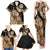 Black Bula Fiji Family Matching Tank Maxi Dress and Hawaiian Shirt Fijian Dance Fan Tapa Cloth Pattern