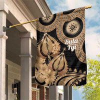 Black Bula Fiji Garden Flag Fijian Dance Fan Tapa Cloth Pattern