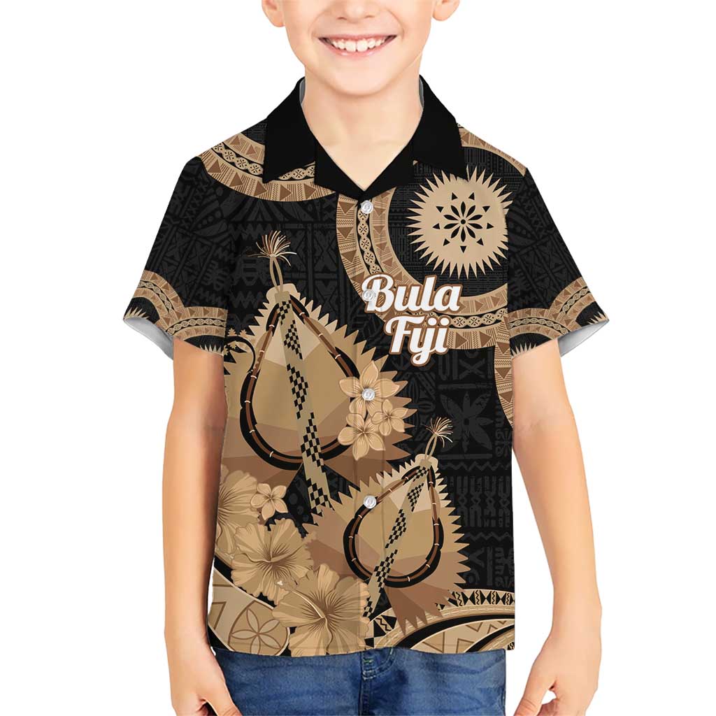 Black Bula Fiji Hawaiian Shirt Fijian Dance Fan Tapa Cloth Pattern